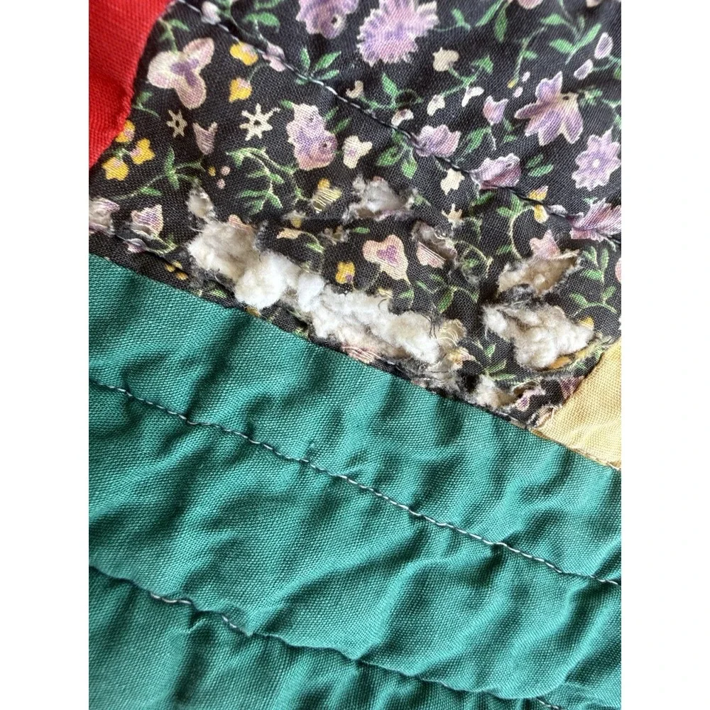 Vintage Handmade Patchwork Yellow Brick Road Pattern Quilt 77x68 Red Green
